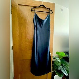 NWT Cowl Neck Satin Midi Dress, Navy Blue, Large